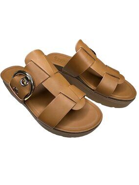 Franco Sarto Sandals Womens Size 11 Tan Leather Platform Patsy Buckle Detail NEW